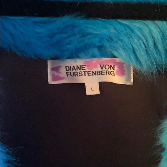 Diane Von Furstenberg Electric Blue Faux Fur Coat - Picture 2 of 4